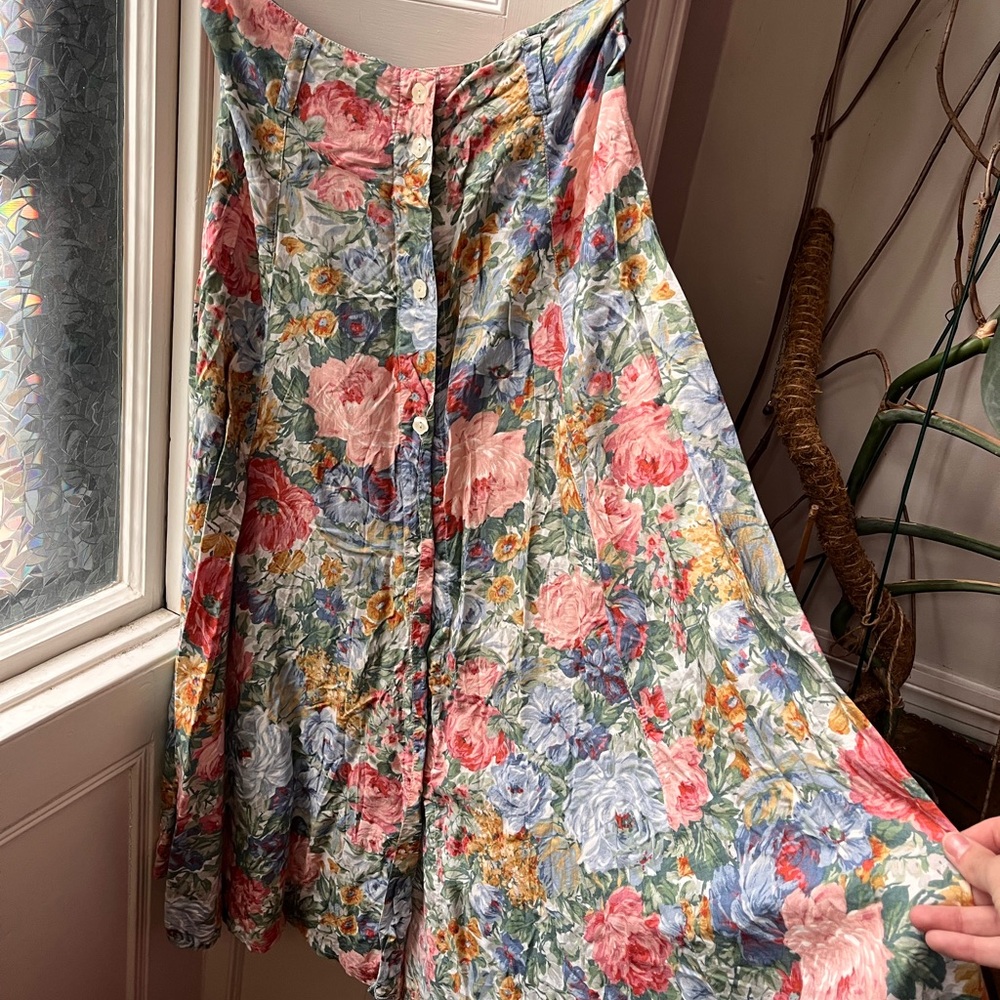 Floral Button-Front Midi Skirt - Pink & Green - Picture 4 of 5